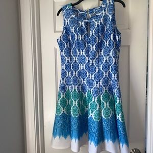 Danny and Nicole blue and green mid-length dress